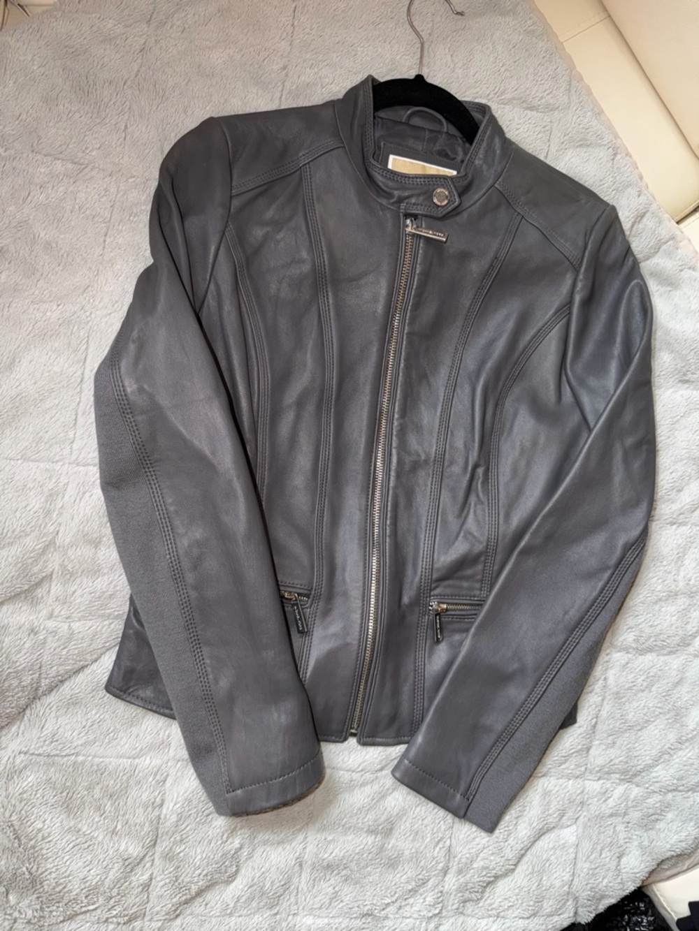 Michael Kors Black Leather Bomber-Style Jacket